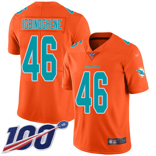 Nike Miami Dolphins #46 Noah Igbinoghene Orange Youth Stitched NFL Limited Inverted Legend 100th Season Jersey->youth nfl jersey->Youth Jersey